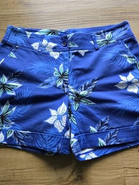 Apt. 9 Torie Blue/Teal Floral Short Size 4 Mid Rise Cuffed Boho Beach Chino